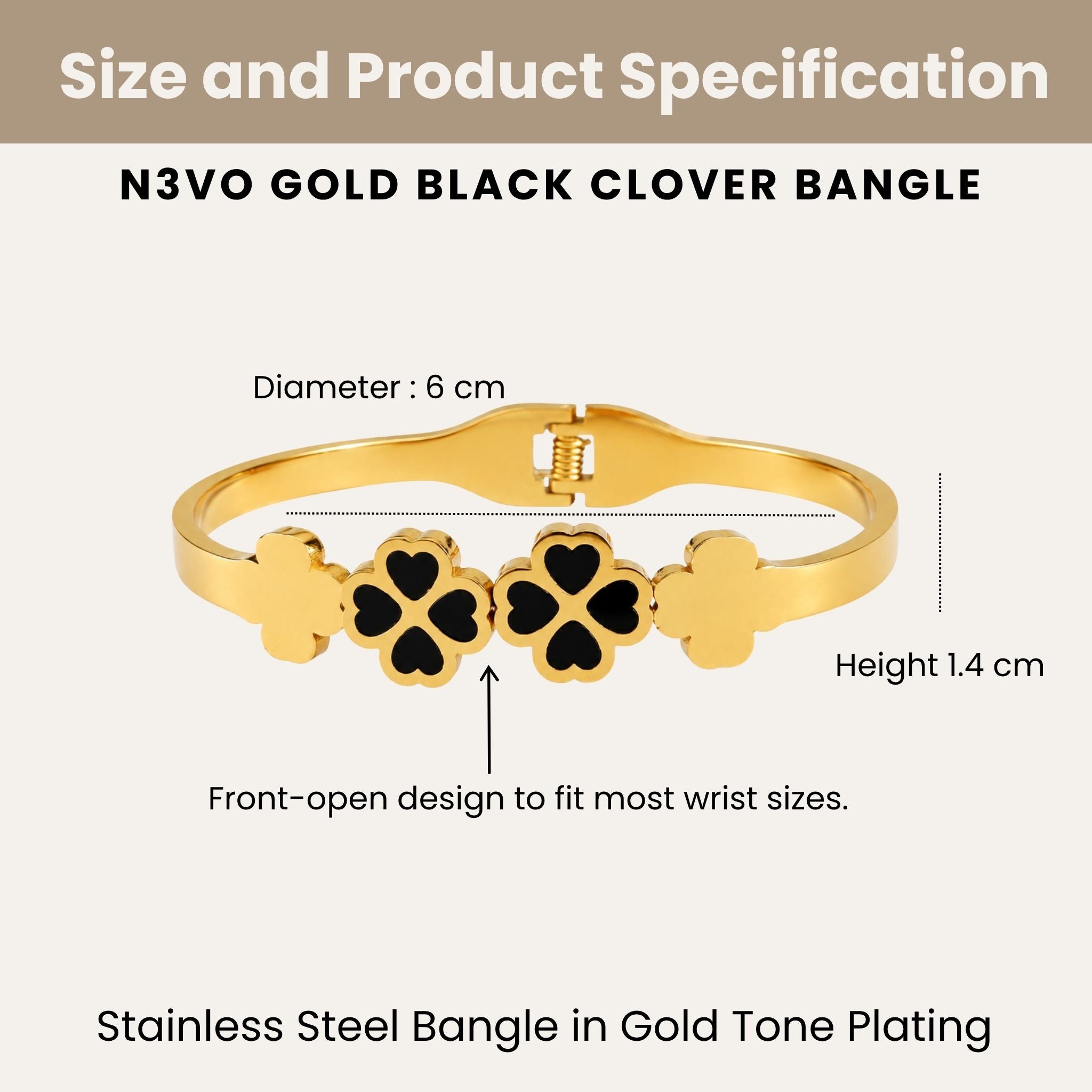 Gold Black Clover Bangle N3VO