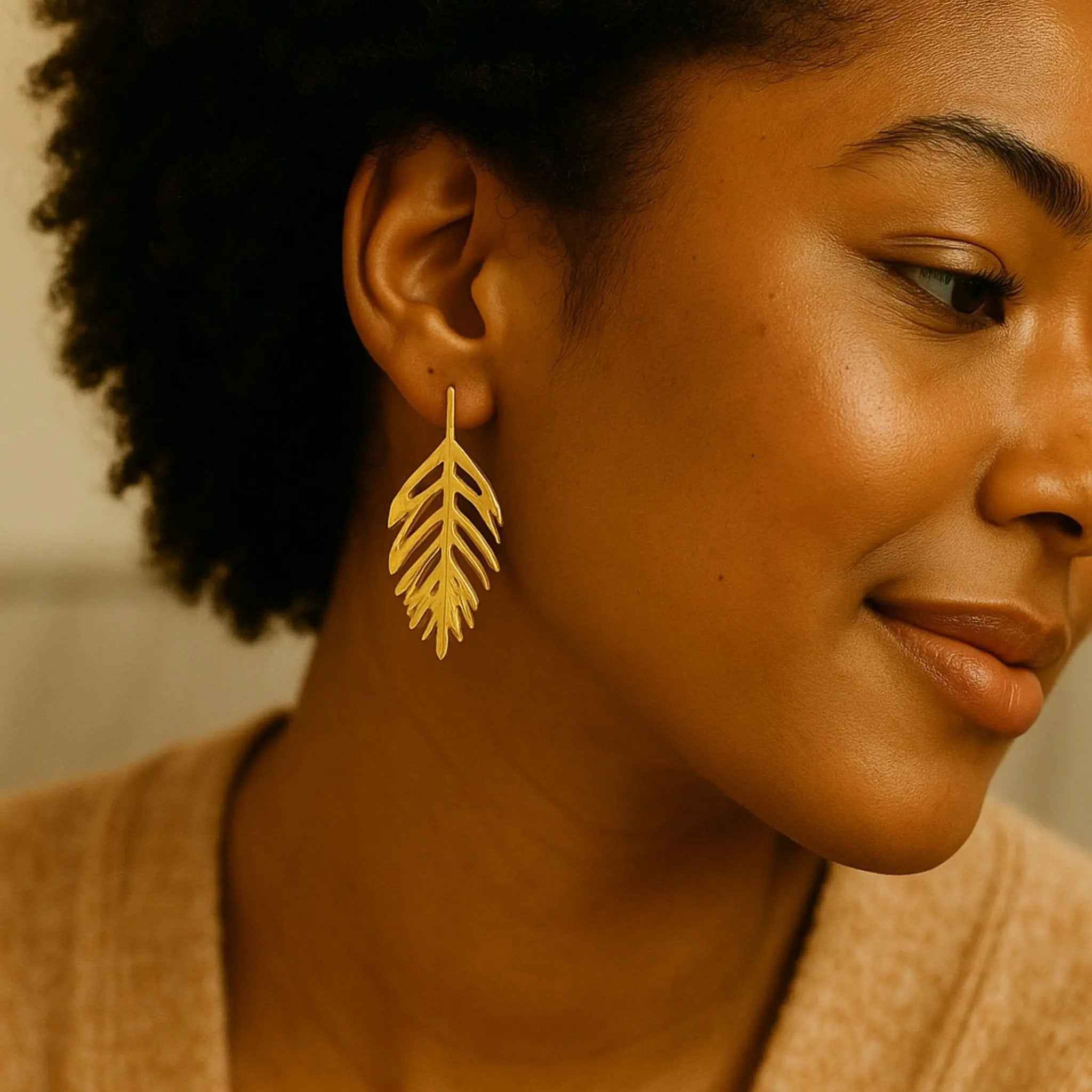 Golden Fern Studs