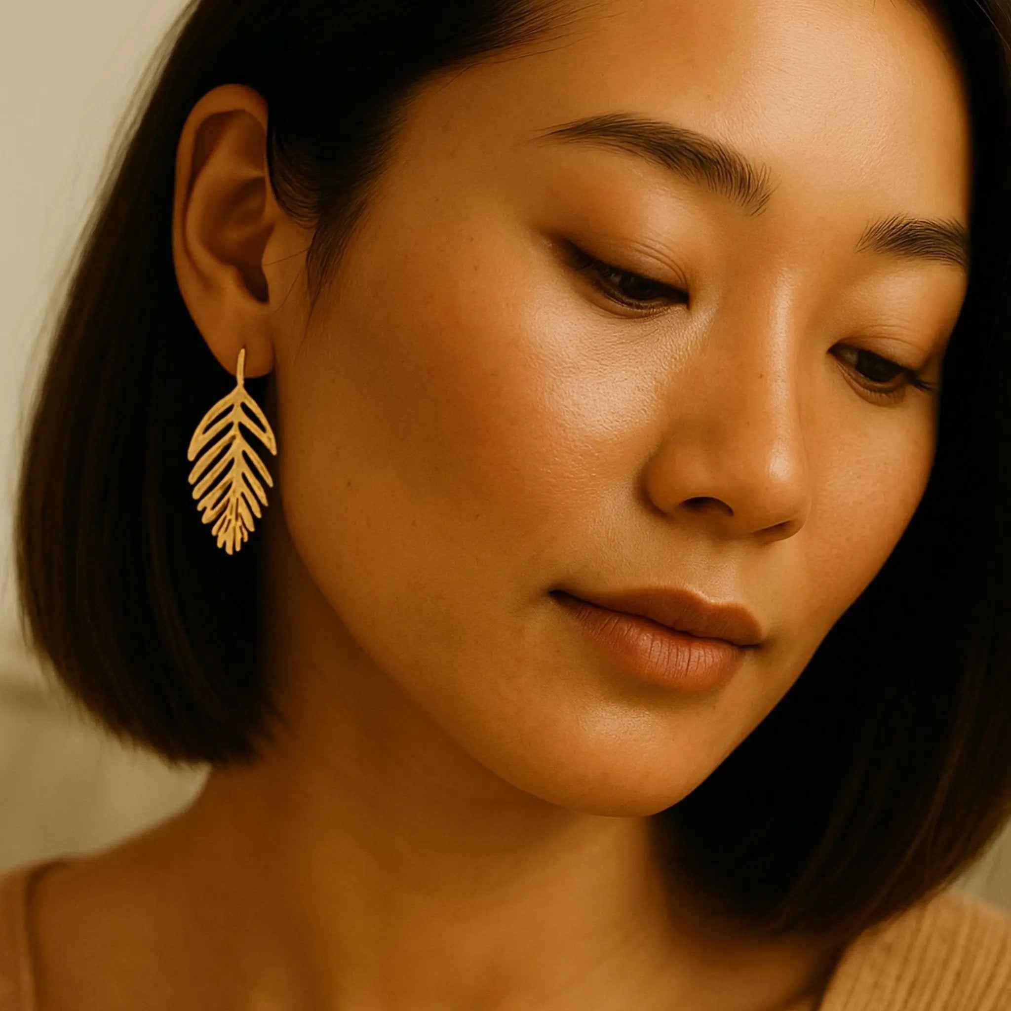 Golden Fern Studs